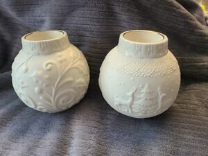New set of 2 Lenox Ornamental Glow votive Xmas candle holders: Nordic & Holly